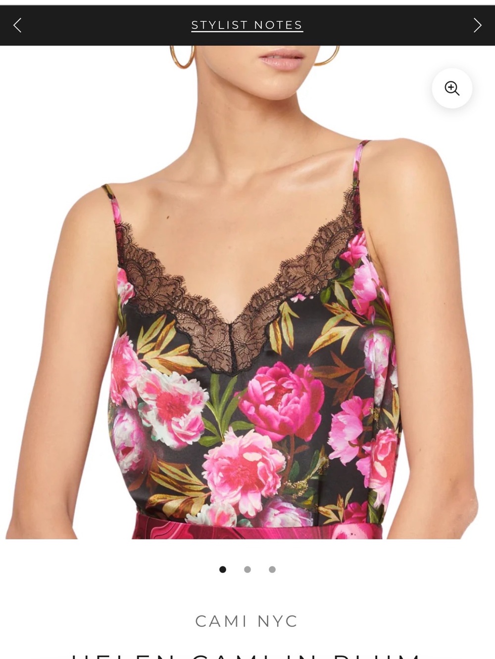 Cami NYC Black Satin Cami with Pink Floral Print and Black Lace